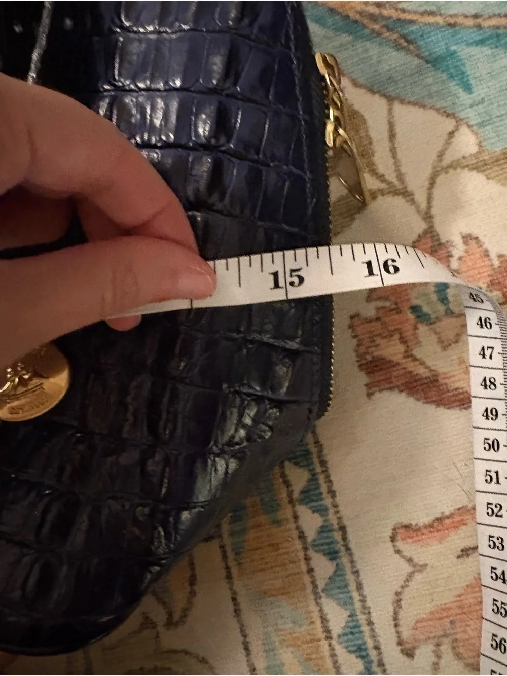 Brahmin Navy Croc-Embossed Satchel with Gold Hardware
